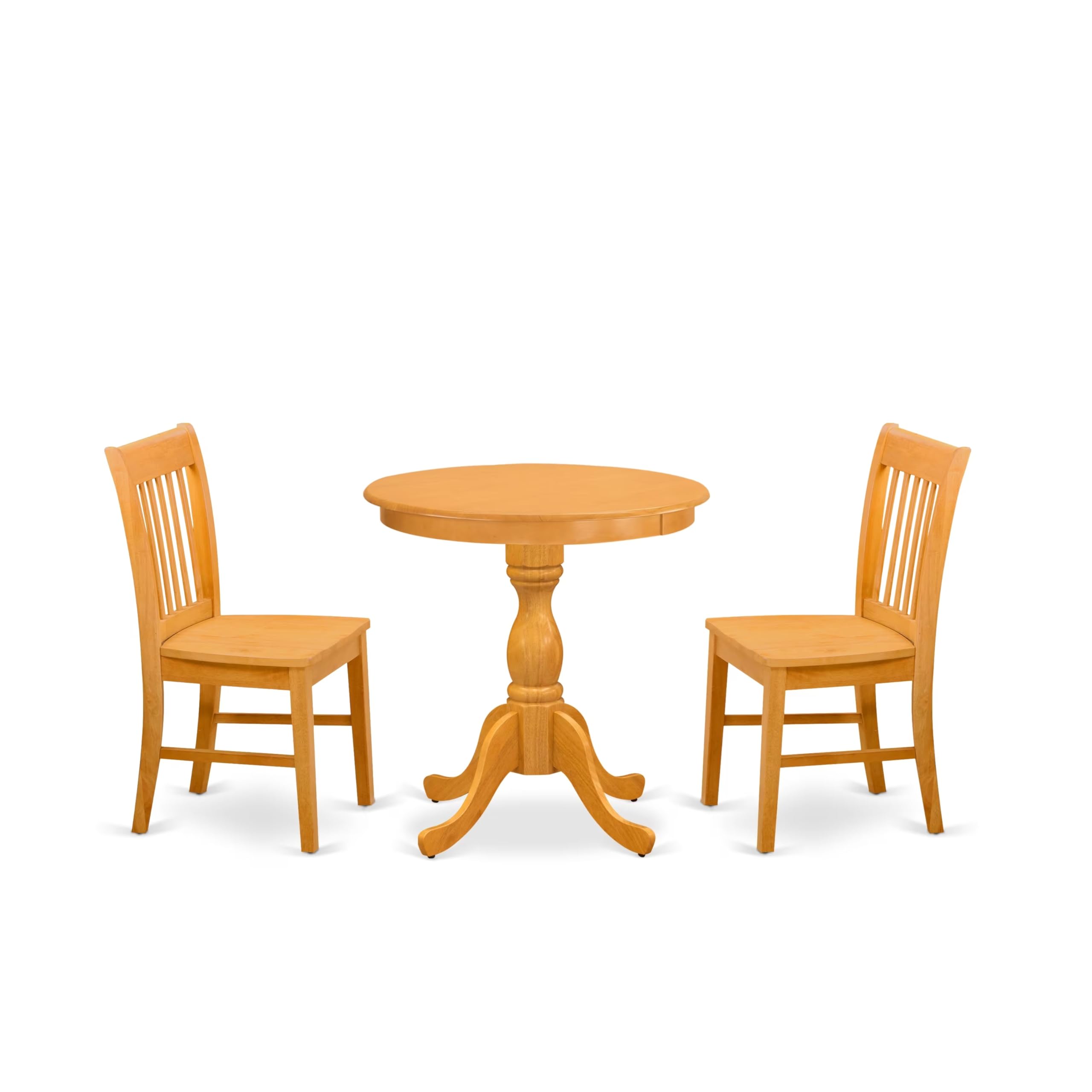 East West Furniture Esnf3-Oak-W 3 Piece Dining Set Contains A Round Dining Table With Pedestal And 2 Kitchen Chairs, 30X30 Inch, Oak
